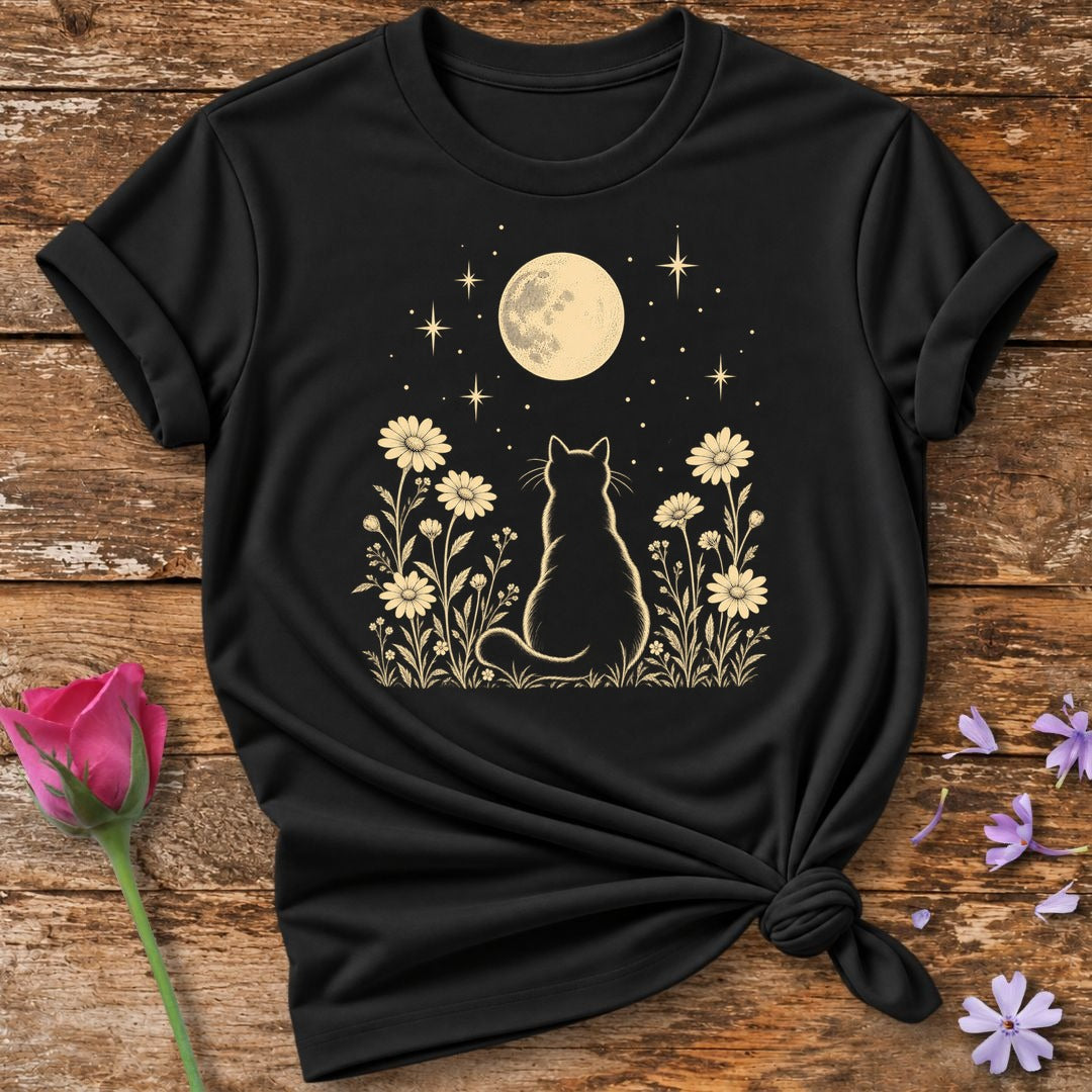 Moonlit Cat T-Shirt in Black