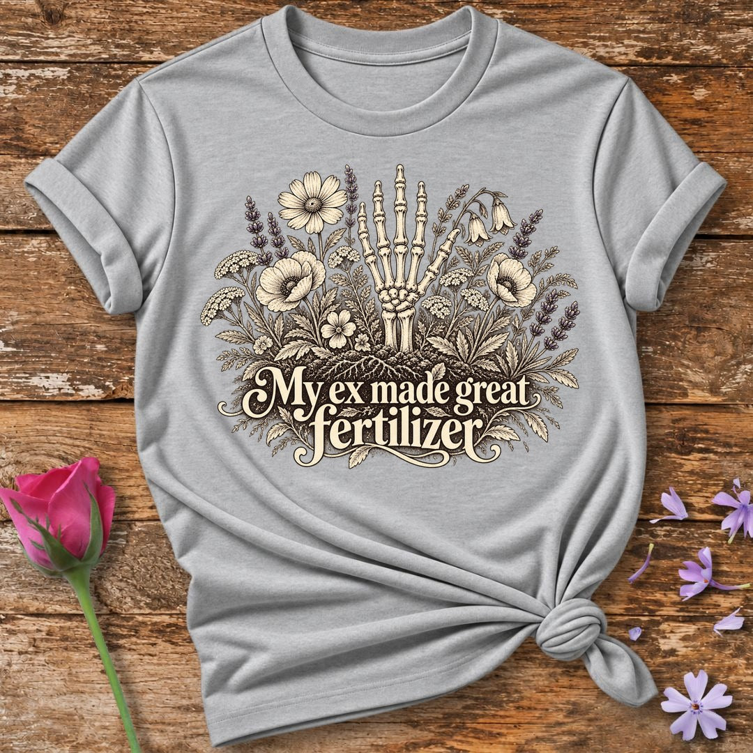 My Ex Made Great Fertilizer — Skeletal Hand Wildflower T-Shirt for Women in Sport Grey