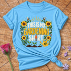 This Is My Gardening Shirt — Flat Vector Sunflower T-Shirt for Women in Sky