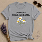 My Peace Is Non-Negotiable — Wildflower Daisy Boundaries T-Shirt for Women in Sport Grey