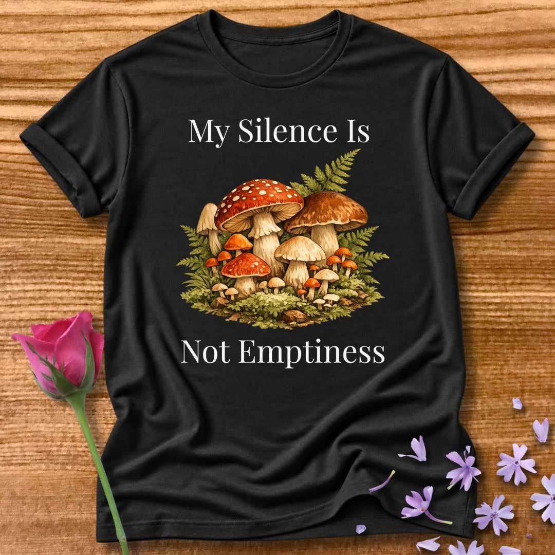 My Silence Is Not Emptiness — Mushroom Forest Botanical in Black