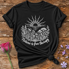Nature Is Free Therapy — Rust Line Art Botanical T-Shirt for Women in Black