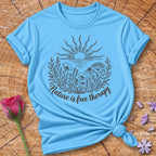 Nature Is Free Therapy — Rust Line Art Botanical T-Shirt for Women in Sky