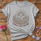 Nature Is Free Therapy — Rust Line Art Botanical T-Shirt for Women in Sport Grey