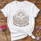 Nature Is Free Therapy — Rust Line Art Botanical T-Shirt for Women in White