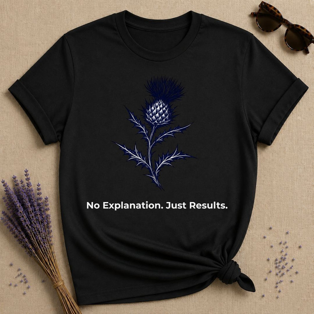 No Explanation. Just Results. — Thistle Botanical T-Shirt for Women in Black