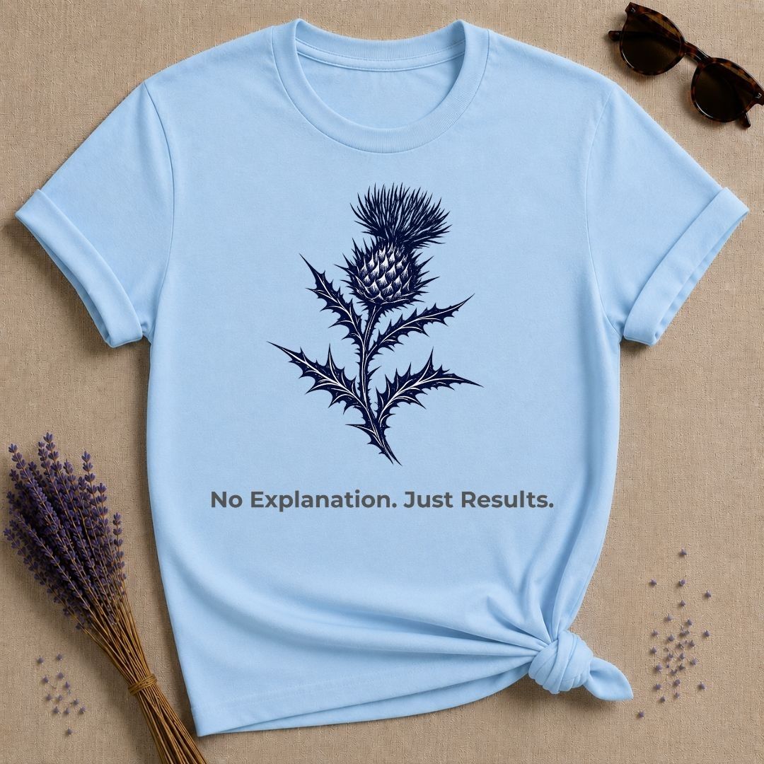 No Explanation. Just Results. — Thistle Botanical T-Shirt for Women in Light Blue