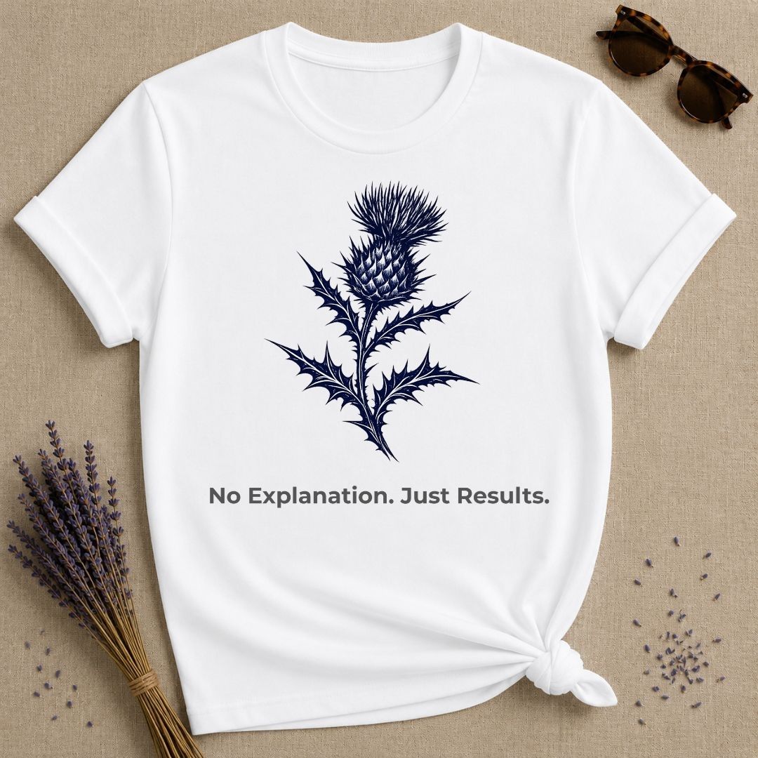 No Explanation. Just Results. — Thistle Botanical T-Shirt for Women in White