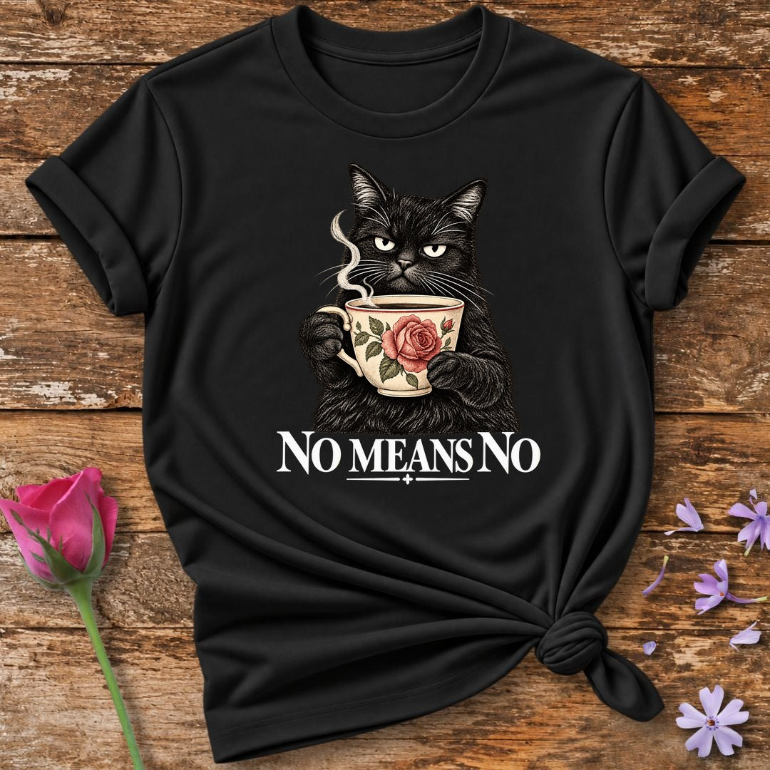 No Means No — Grumpy Cat Floral Teacup T-Shirt for Women in Black