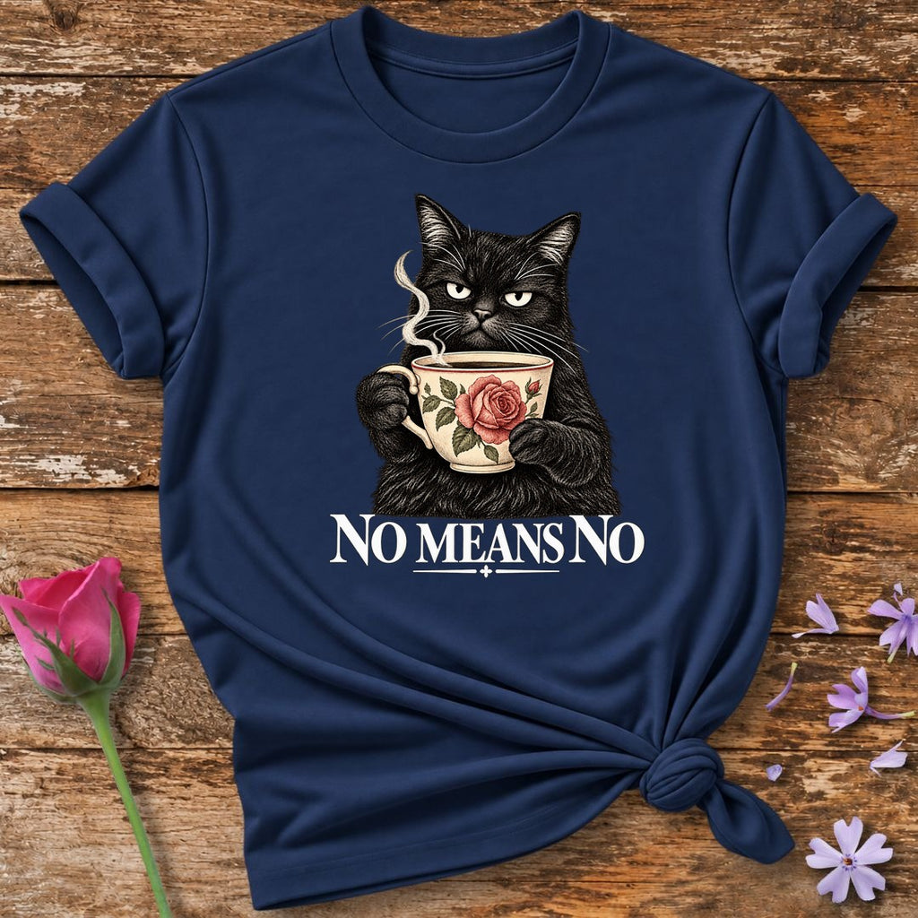 No Means No — Grumpy Cat Floral Teacup T-Shirt for Women in Navy