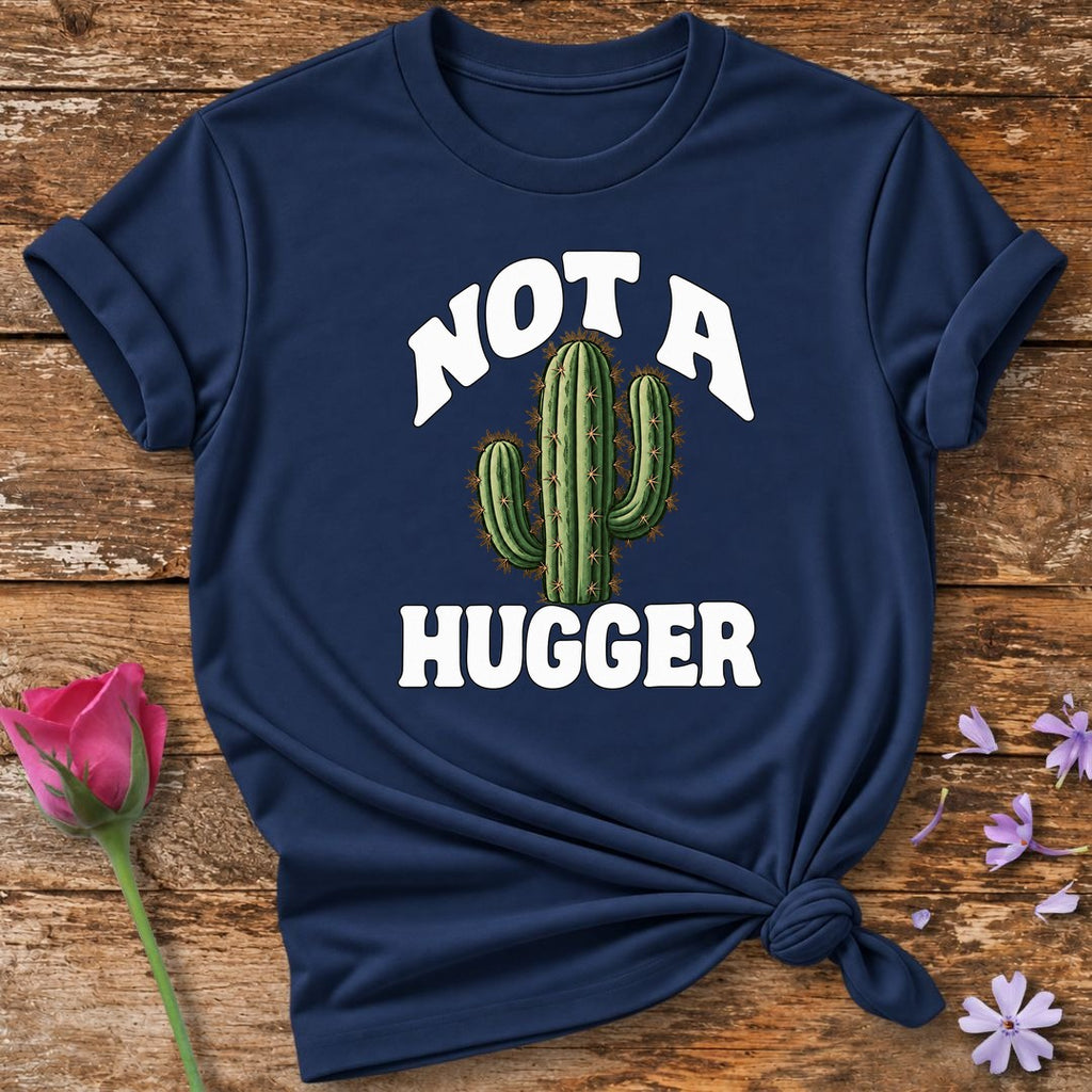 Not A Hugger — Cactus Humor Graphic T-Shirt for Women in Navy