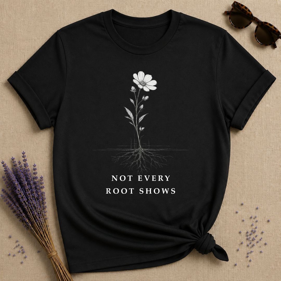 Not Every Root Shows — Vintage Botanical Wildflower T-Shirt for Women — Black