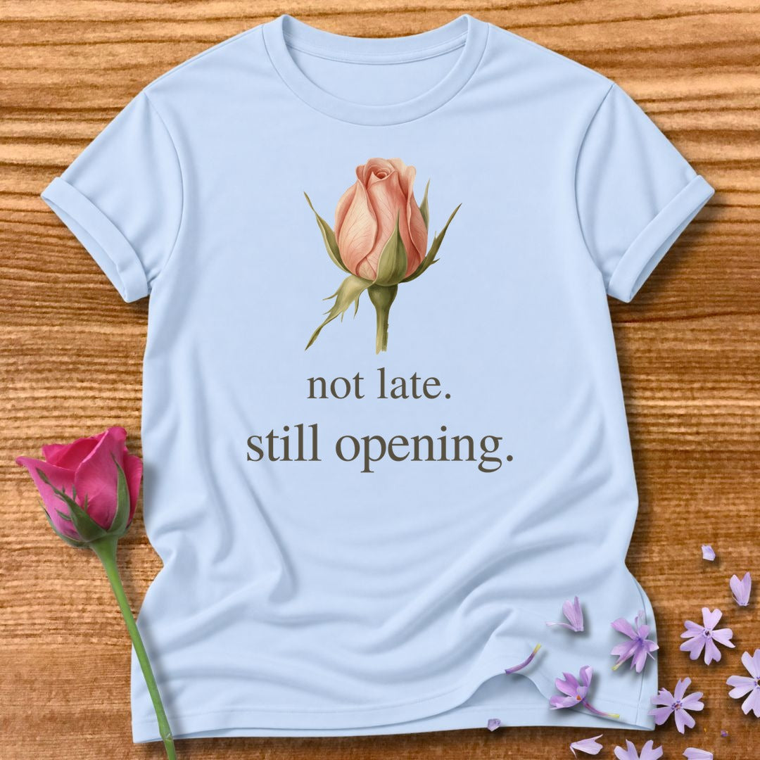 Not Late. Still Opening — Botanical Growth in Light Blue