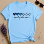 One Day at a Time — Watercolor Heart Gradient T-Shirt for Women in Sky
