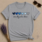 One Day at a Time — Watercolor Heart Gradient T-Shirt for Women in Sport Grey