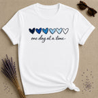 One Day at a Time — Watercolor Heart Gradient T-Shirt for Women in White