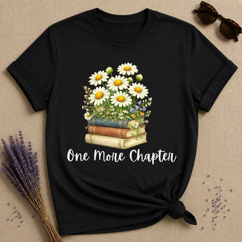 One More Chapter — Books and Wildflowers Botanical T-Shirt for Women in Black