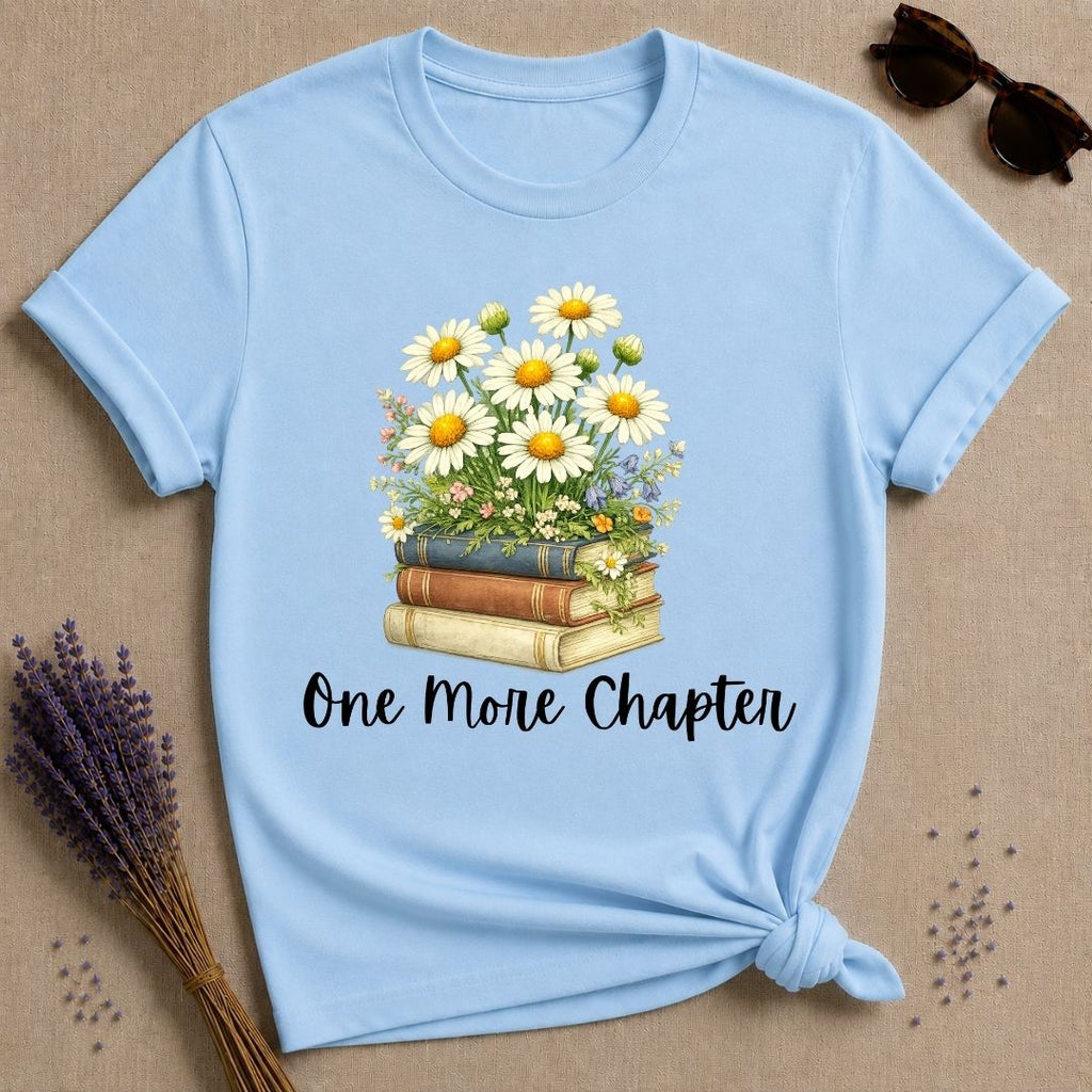 One More Chapter — Books and Wildflowers Botanical T-Shirt for Women in Light Blue