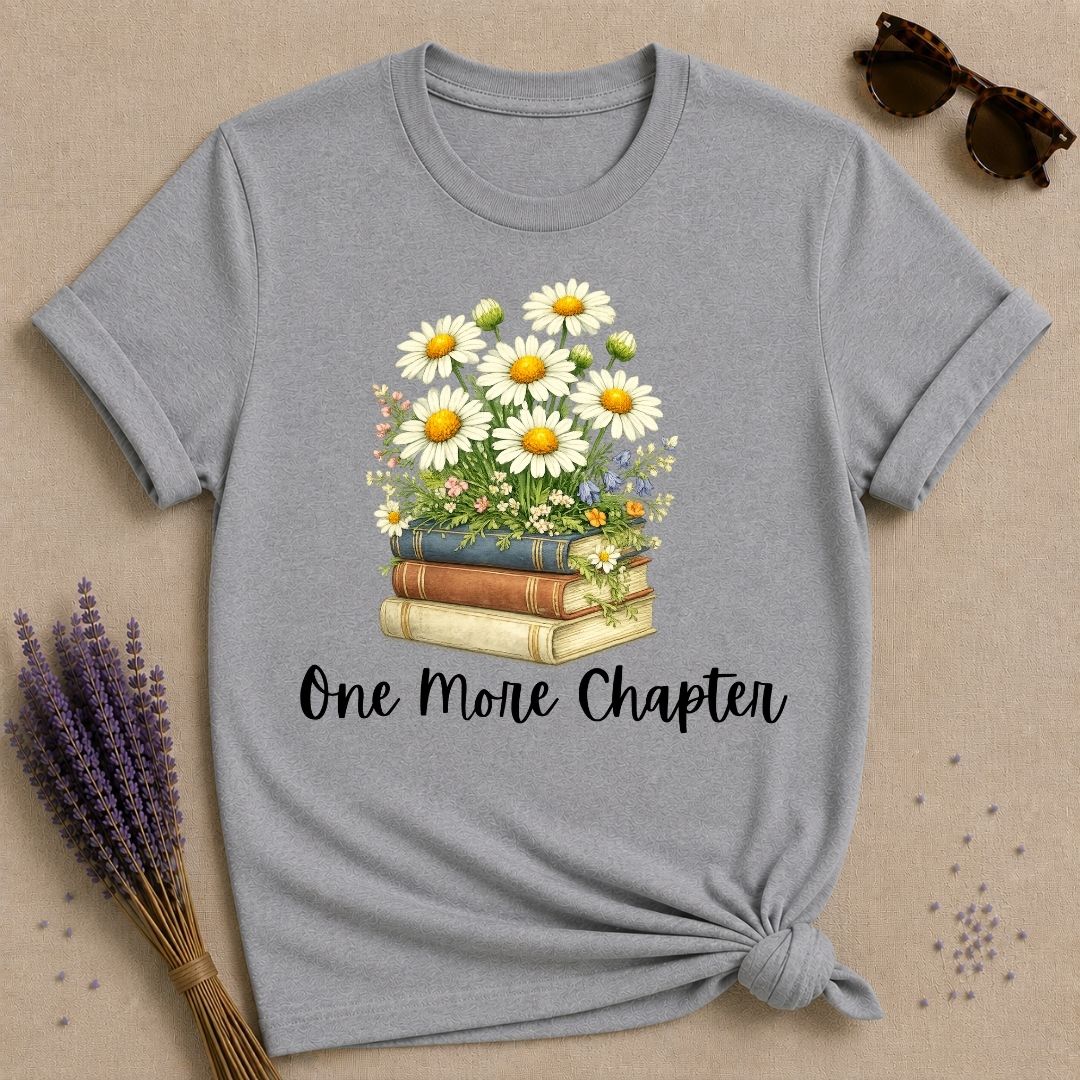 One More Chapter — Books and Wildflowers Botanical T-Shirt for Women in Sport Grey