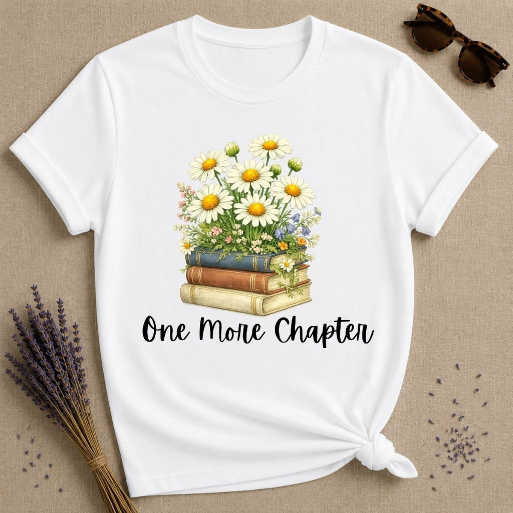 One More Chapter — Books and Wildflowers Botanical T-Shirt for Women in White