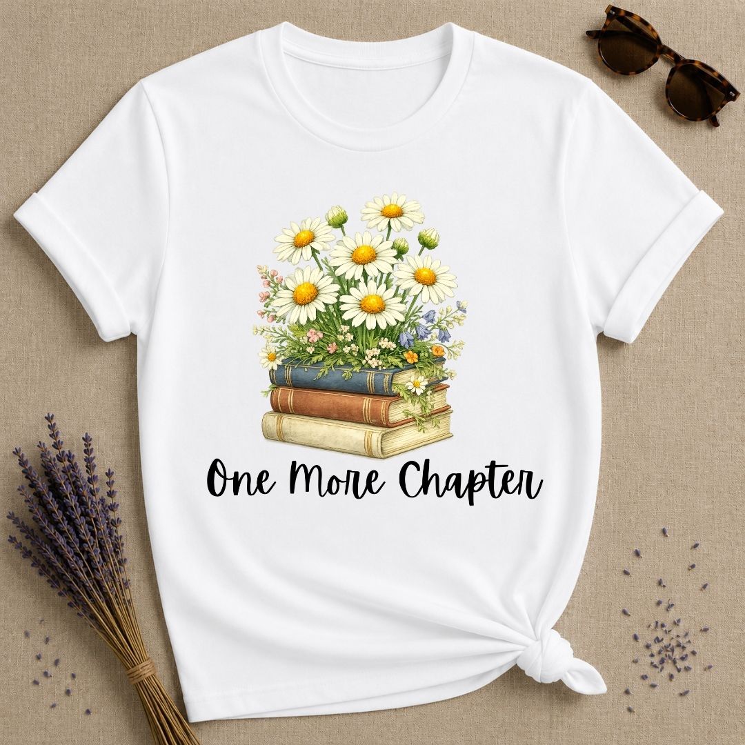 One More Chapter — Books and Wildflowers Botanical T-Shirt for Women in White