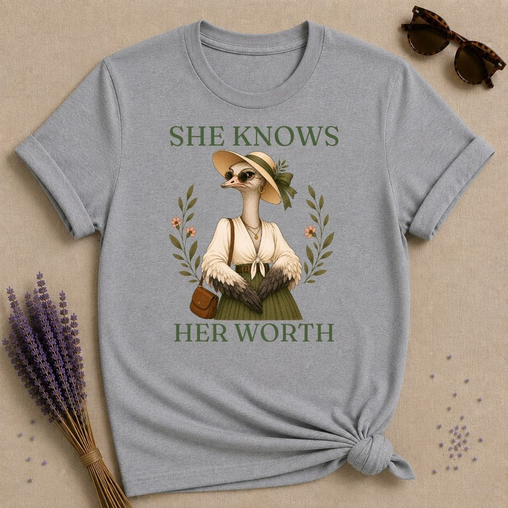 Ostrich She Knows Her Worth T-Shirt - Sport Grey