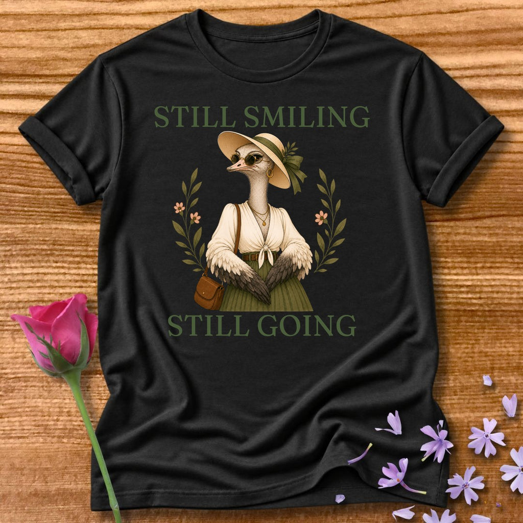 Ostrich — Still Smiling Still Going Vintage Aesthetic Animal in Black