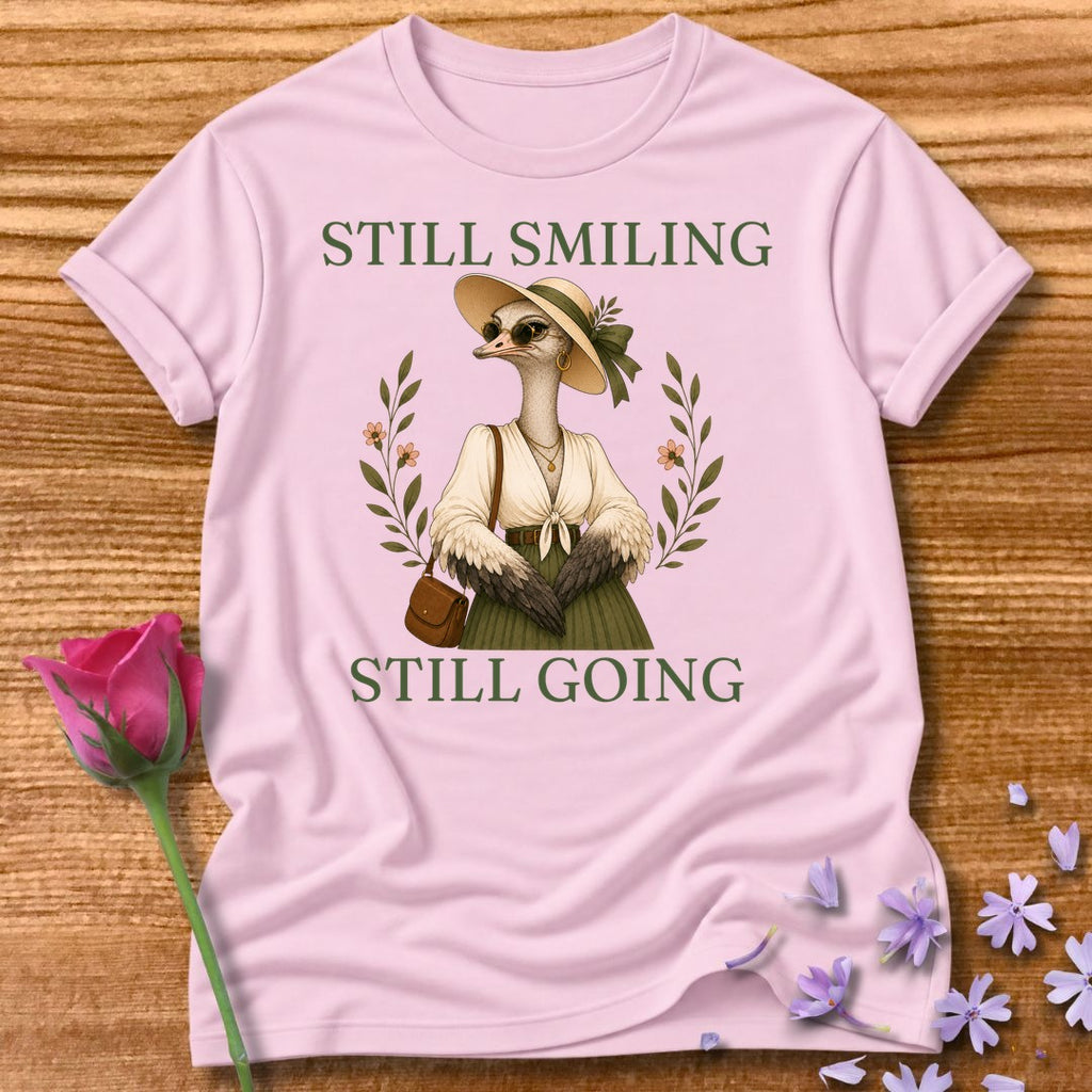 Ostrich — Still Smiling Still Going Vintage Aesthetic Animal in Light Pink
