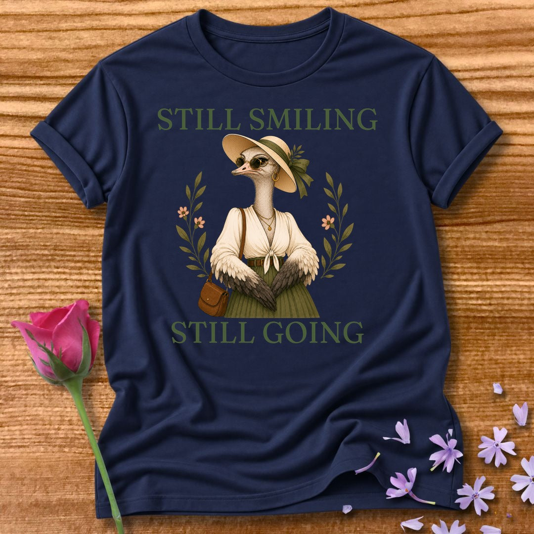 Ostrich — Still Smiling Still Going Vintage Aesthetic Animal in Navy