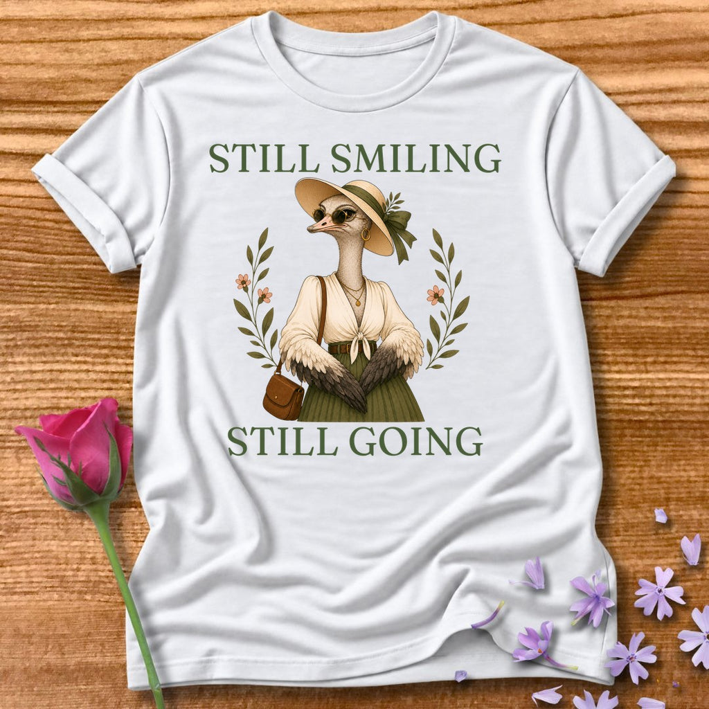 Ostrich — Still Smiling Still Going Vintage Aesthetic Animal in White