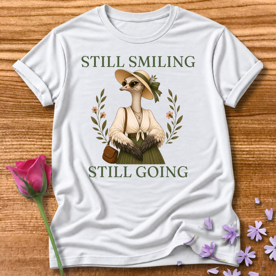 Ostrich — Still Smiling Still Going Vintage Aesthetic Animal in White