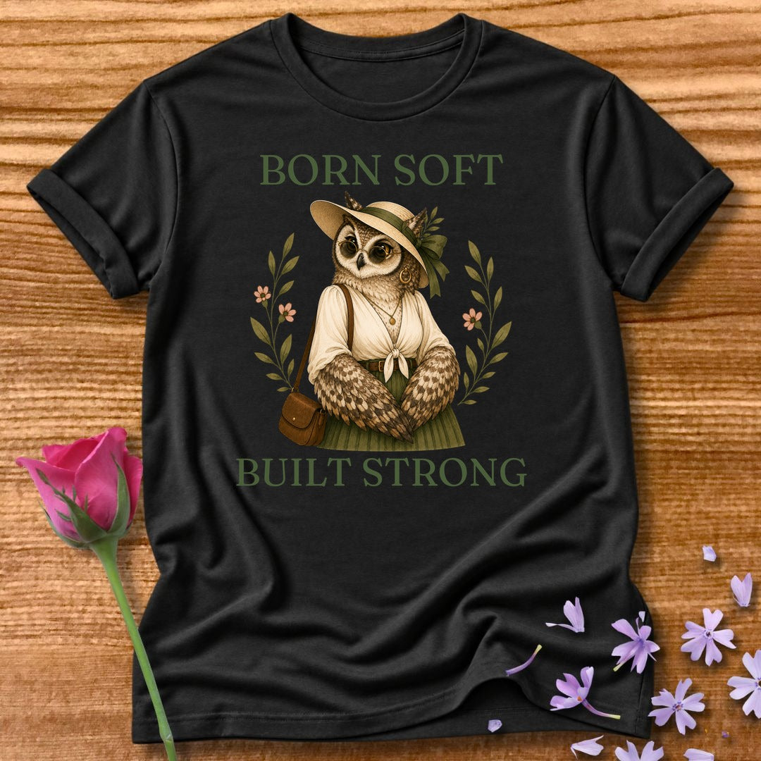 Owl — Born Soft Built Strong Vintage Aesthetic Animal in Black