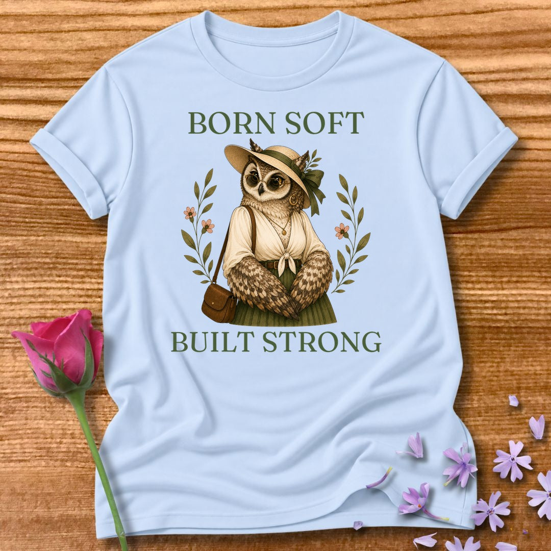 Owl — Born Soft Built Strong Vintage Aesthetic Animal in Light Blue