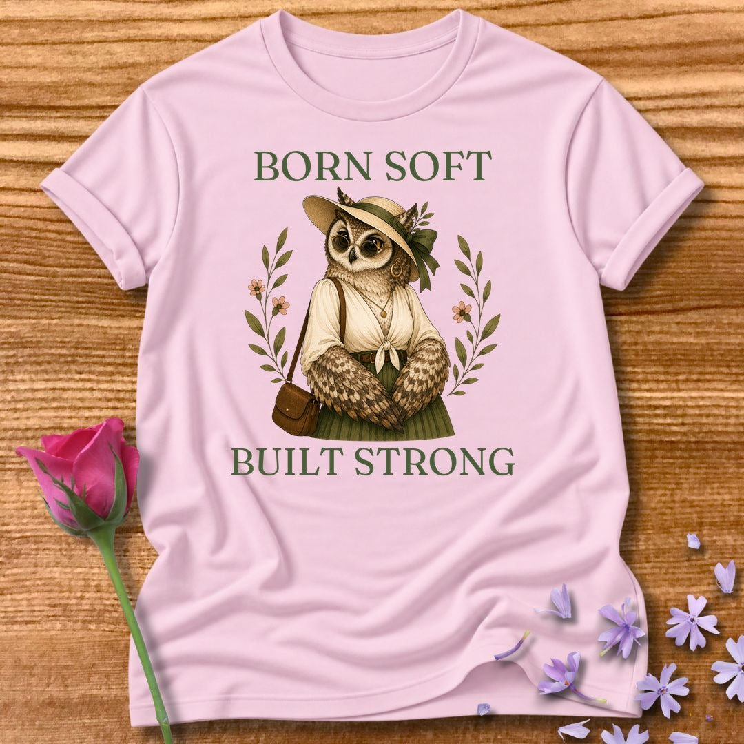 Owl — Born Soft Built Strong Vintage Aesthetic Animal in Light Pink