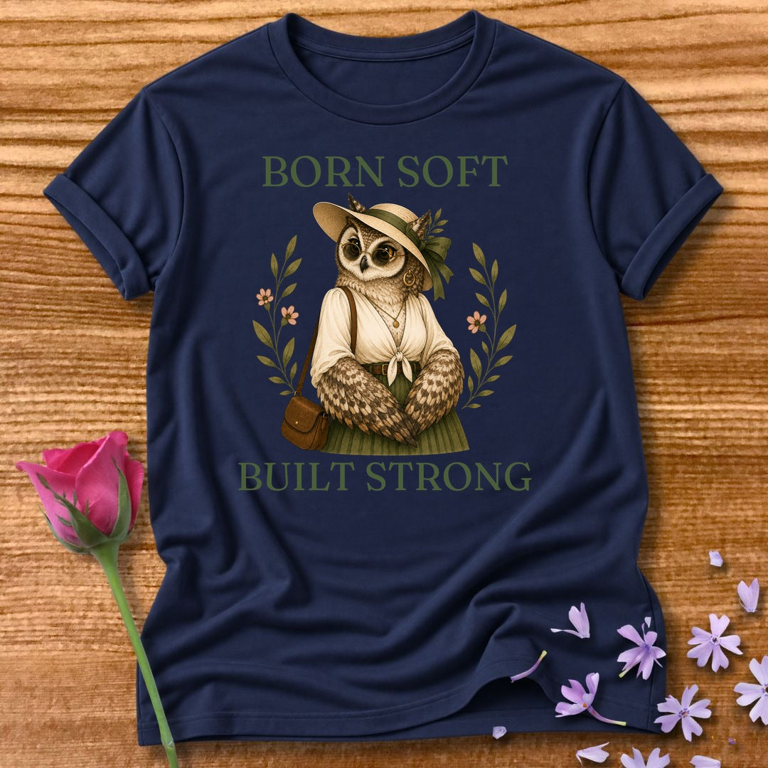 Owl — Born Soft Built Strong Vintage Aesthetic Animal in Navy