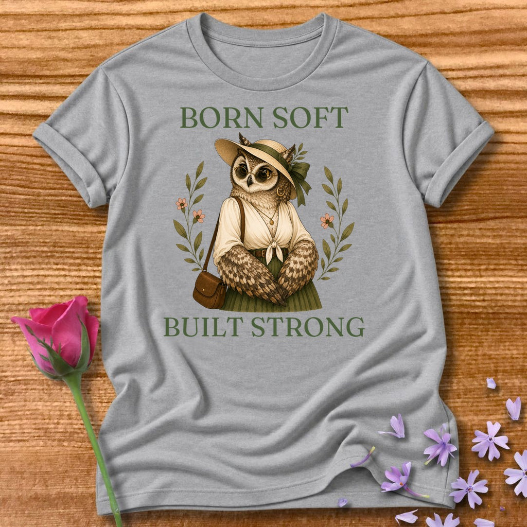 Owl — Born Soft Built Strong Vintage Aesthetic Animal in Sport Grey