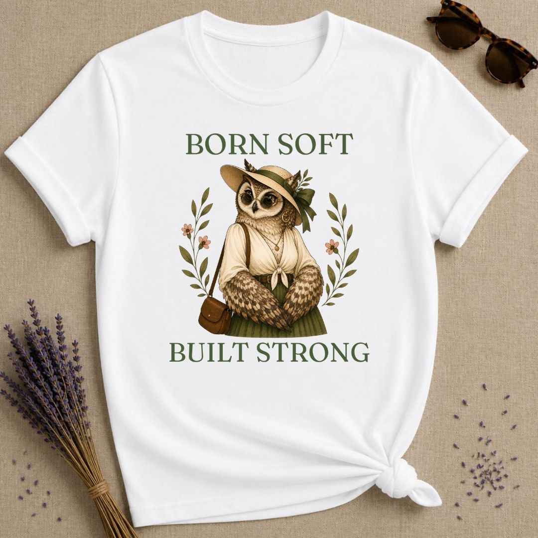 Owl Born Soft Built Strong T-Shirt - White
