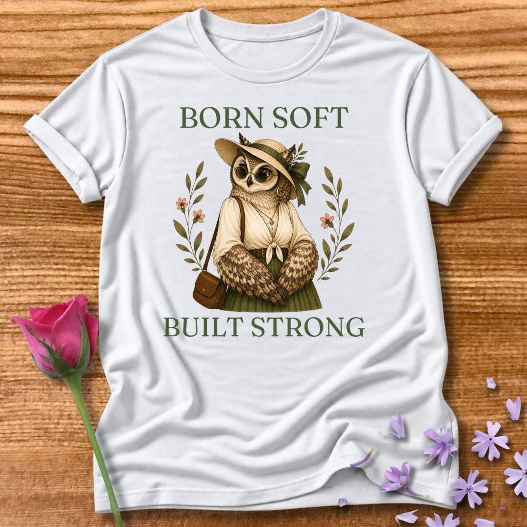 Owl — Born Soft Built Strong Vintage Aesthetic Animal in White