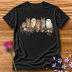 Owl Family — Watercolor Field Guide T-Shirt for Women in Black