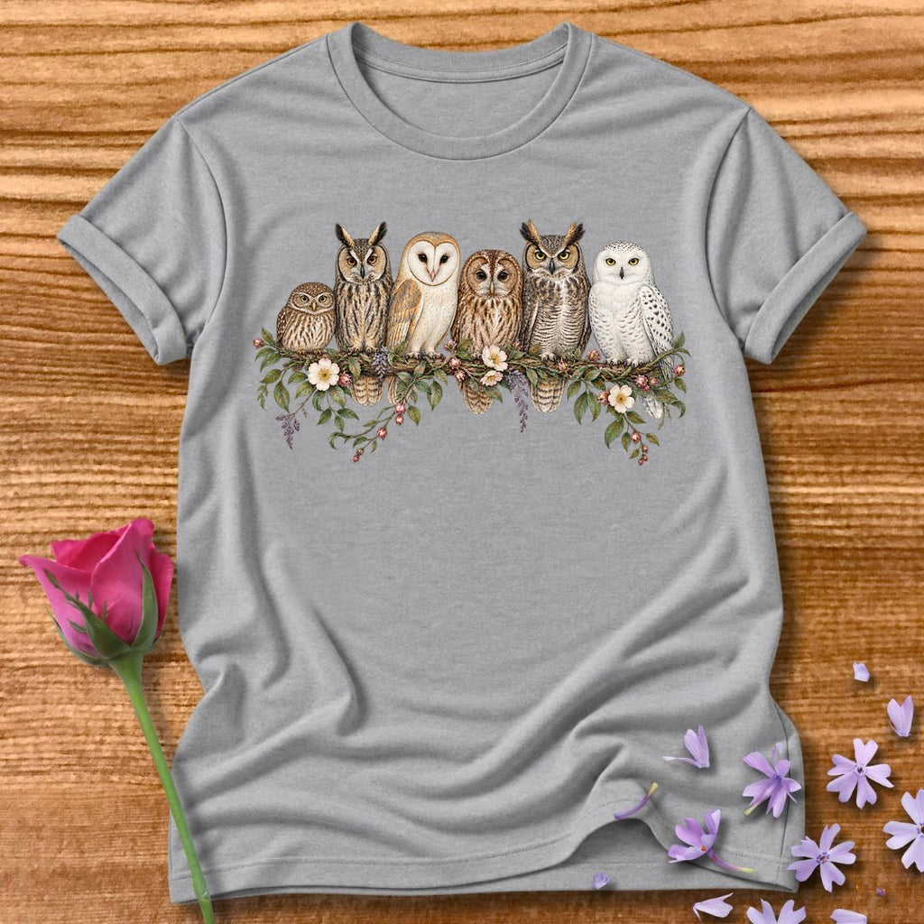 Owl Family — Watercolor Field Guide T-Shirt for Women in Sport Grey