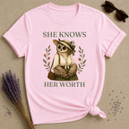 Owl She Knows Her Worth T-Shirt - Light Pink