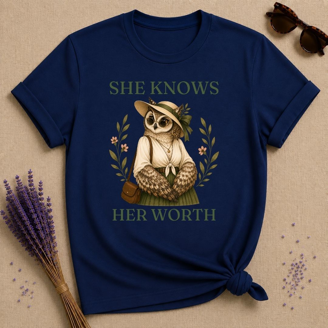 Owl She Knows Her Worth T-Shirt - Navy