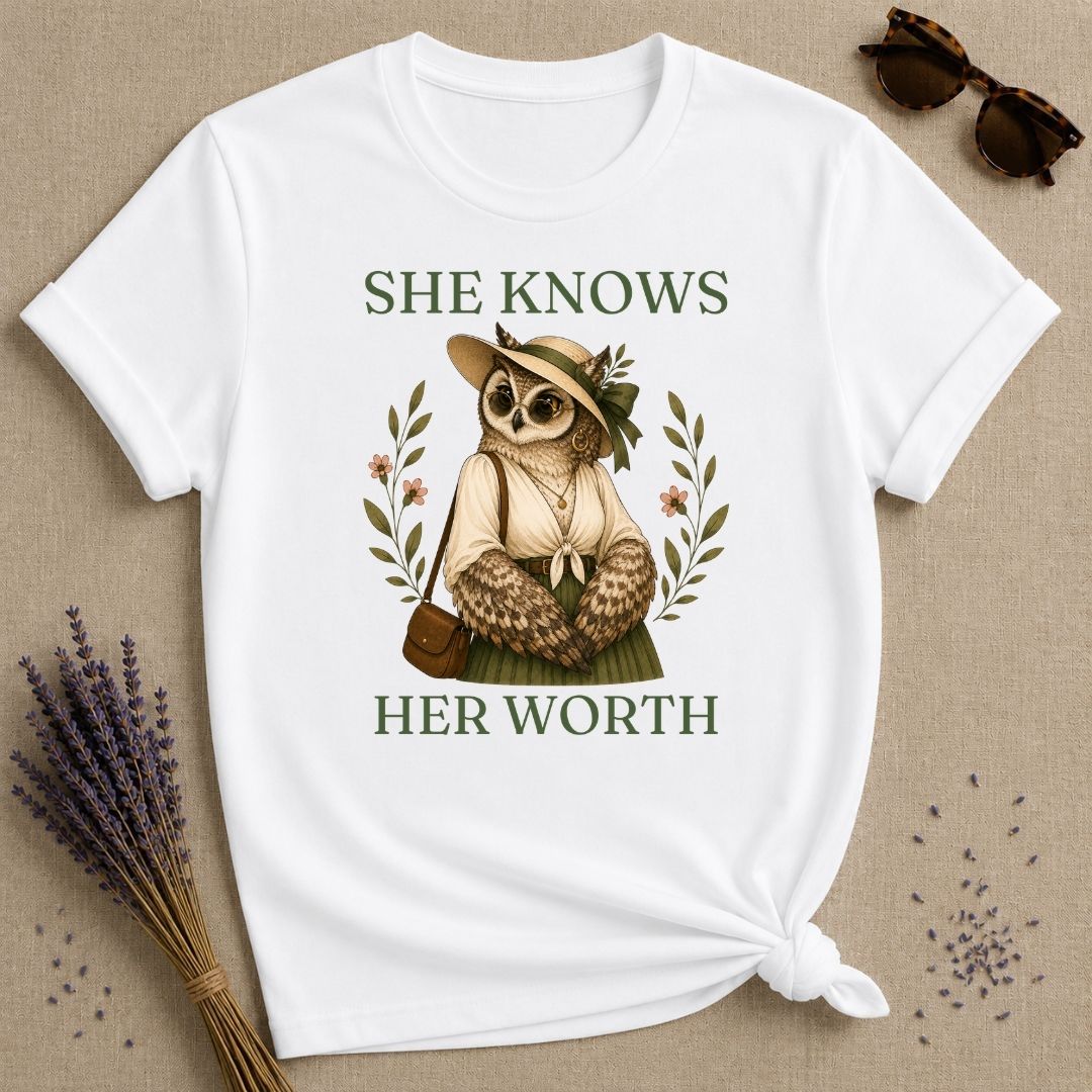 Owl She Knows Her Worth T-Shirt - White