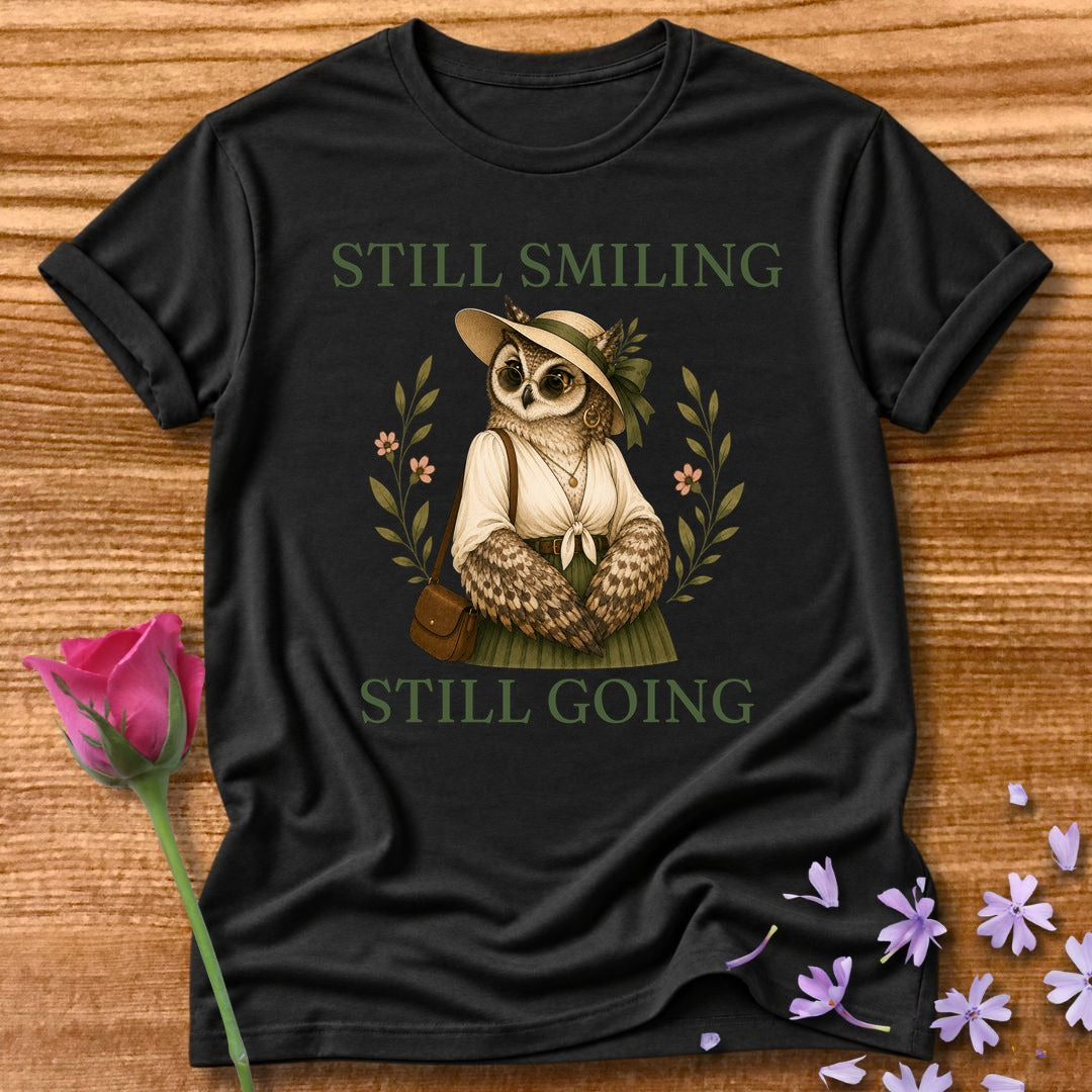 Owl — Still Smiling Still Going Vintage Aesthetic Animal in Black