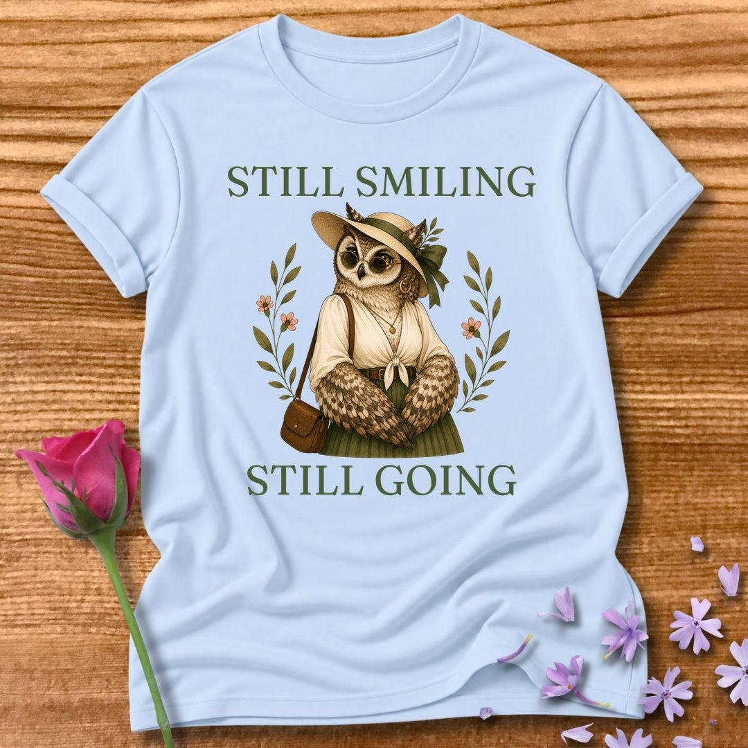 Owl — Still Smiling Still Going Vintage Aesthetic Animal in Light Blue