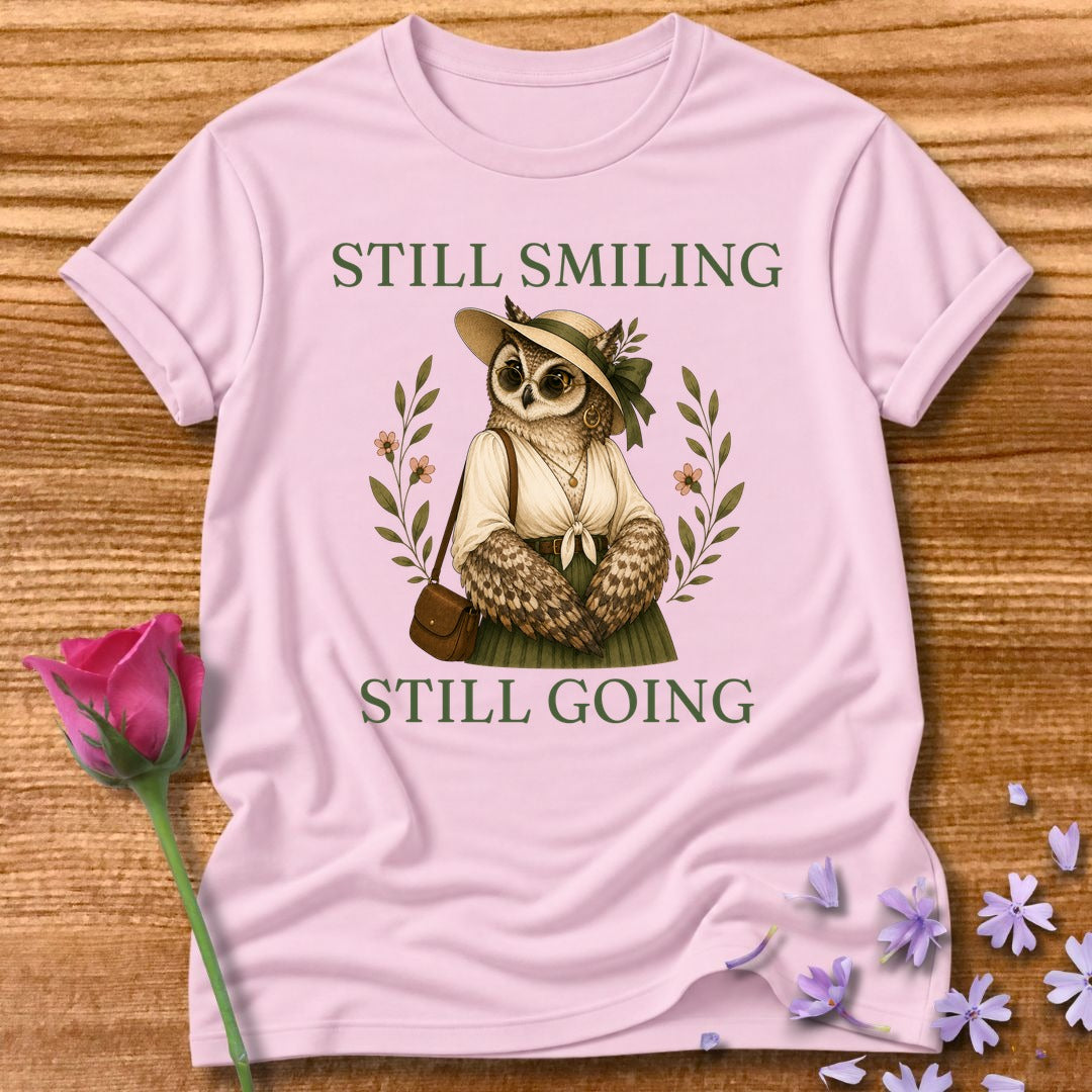 Owl — Still Smiling Still Going Vintage Aesthetic Animal in Light Pink