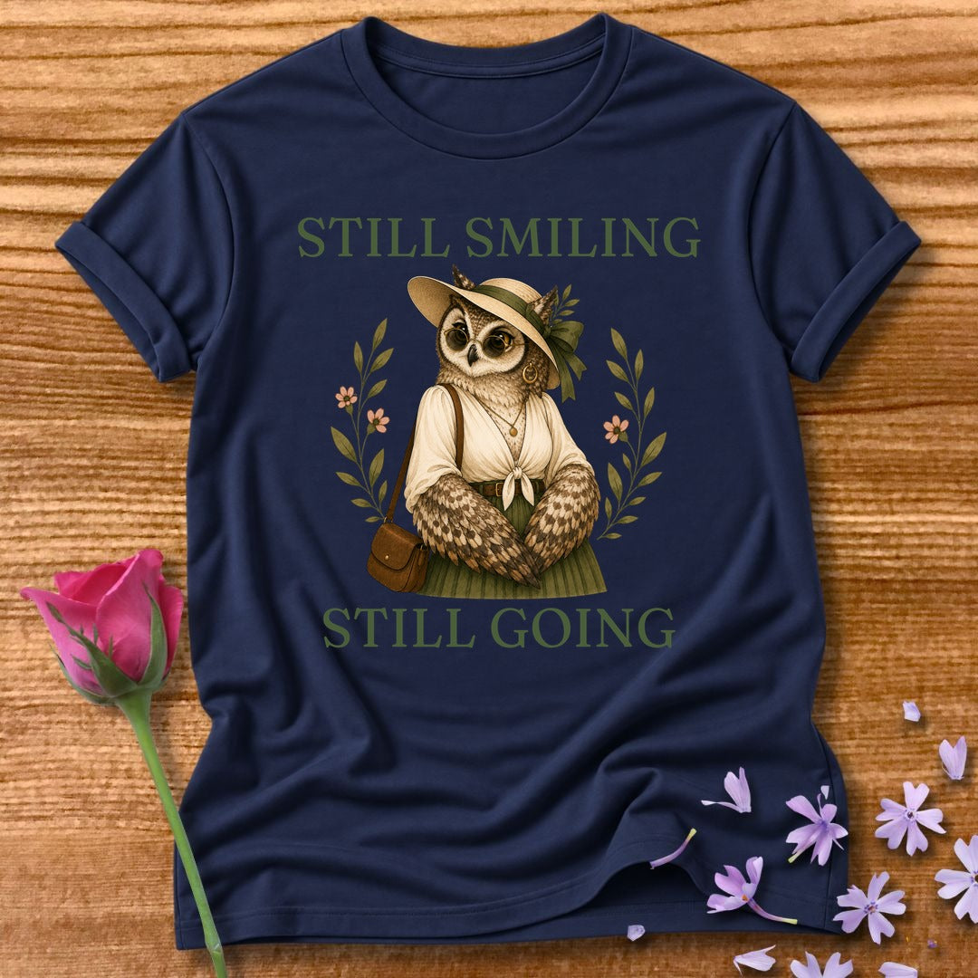 Owl — Still Smiling Still Going Vintage Aesthetic Animal in Navy