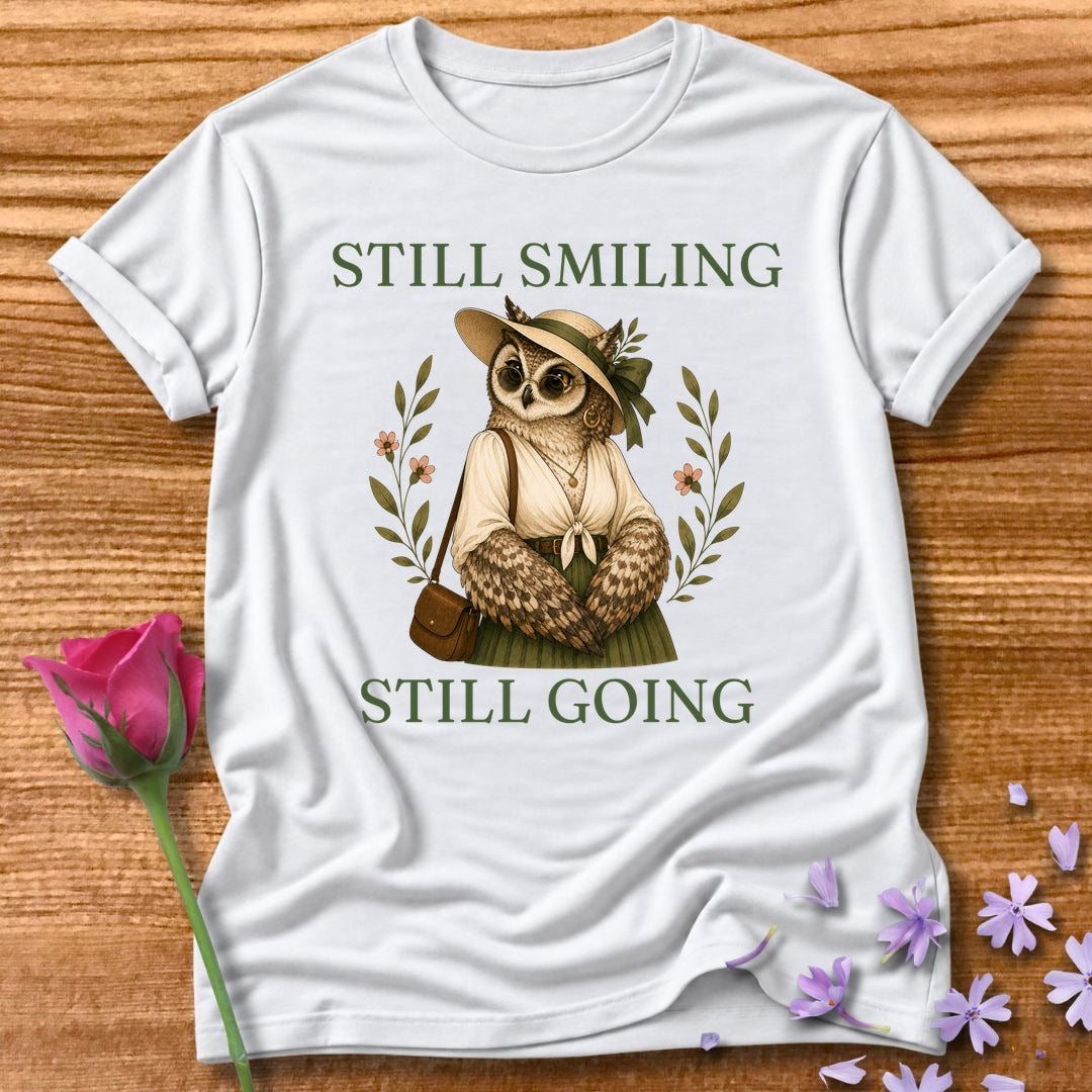 Owl — Still Smiling Still Going Vintage Aesthetic Animal in White