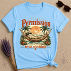 Permission to Do Nothing — Vintage Travel Poster Cat T-Shirt for Women in Sky