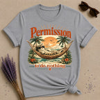 Permission to Do Nothing — Vintage Travel Poster Cat T-Shirt for Women in Sport Grey
